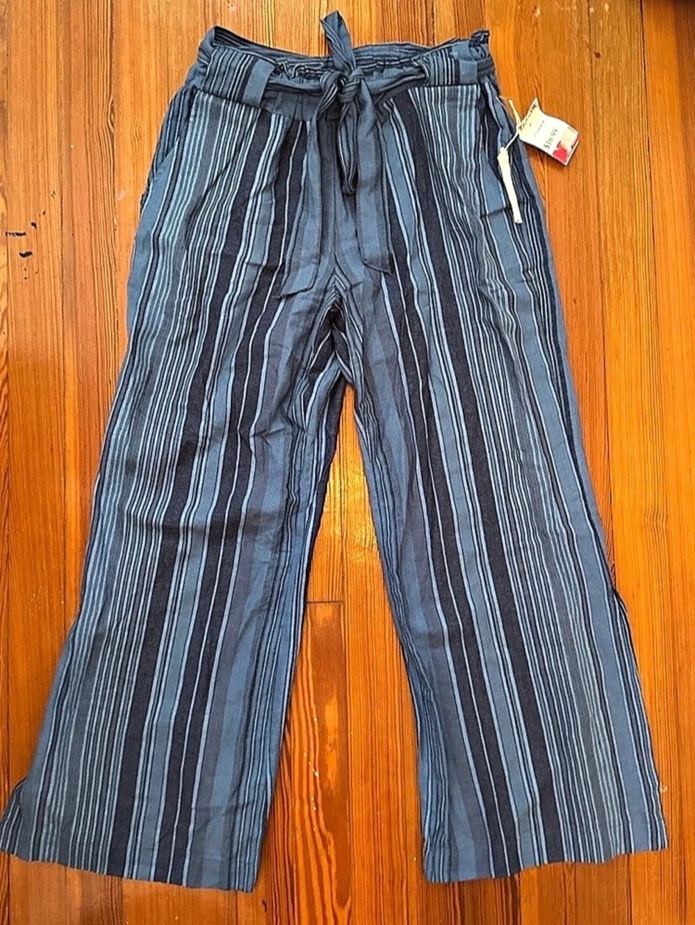 Blue Striped Wide Leg Lenin Pants NWT